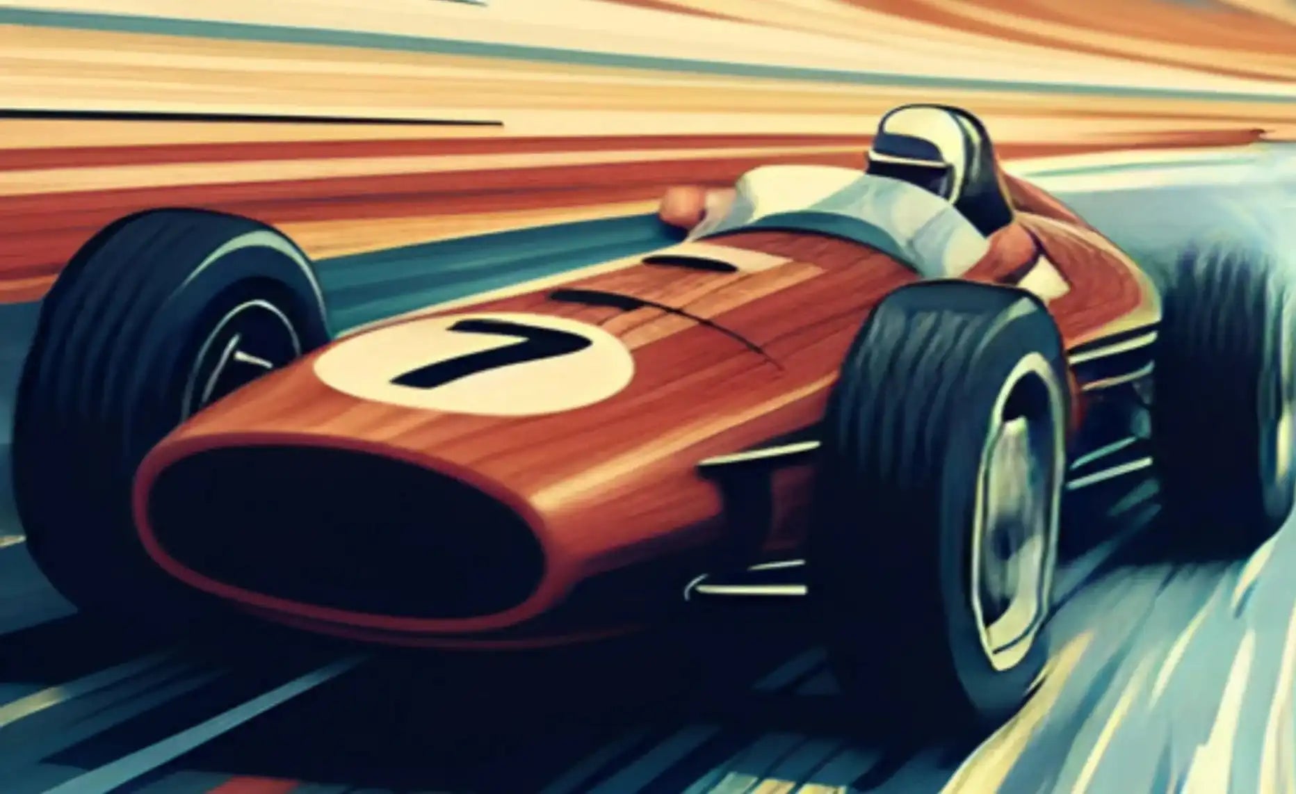 Zeichnung eines Rennwagens im Stil der späten 50er Jahre