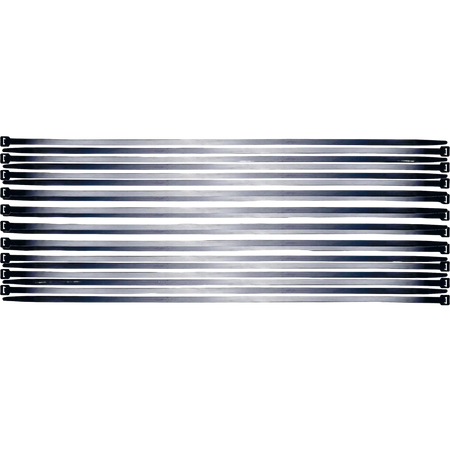 Bild eines 10-teiligen Sets von schwarzen Kabelbindern der Größe 7,6 x 500 mm, von oben fotografiert