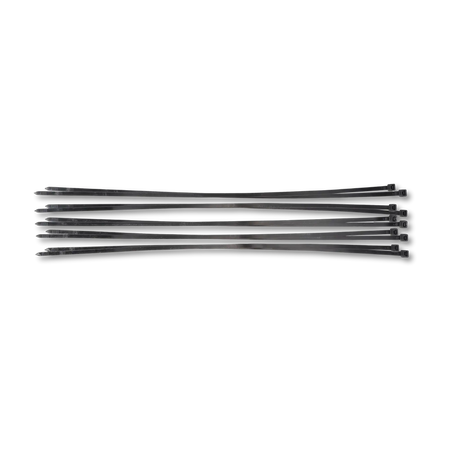Bild eines 10-teiligen Sets von schwarzen Kabelbindern der Größe 8,0 x 700 mm, von oben fotografiert
