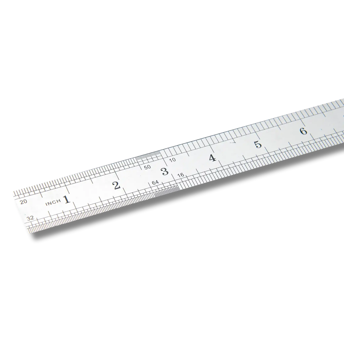 Bild eines 50cm-Stahlmaßstabes, Zollskala fotografiert
