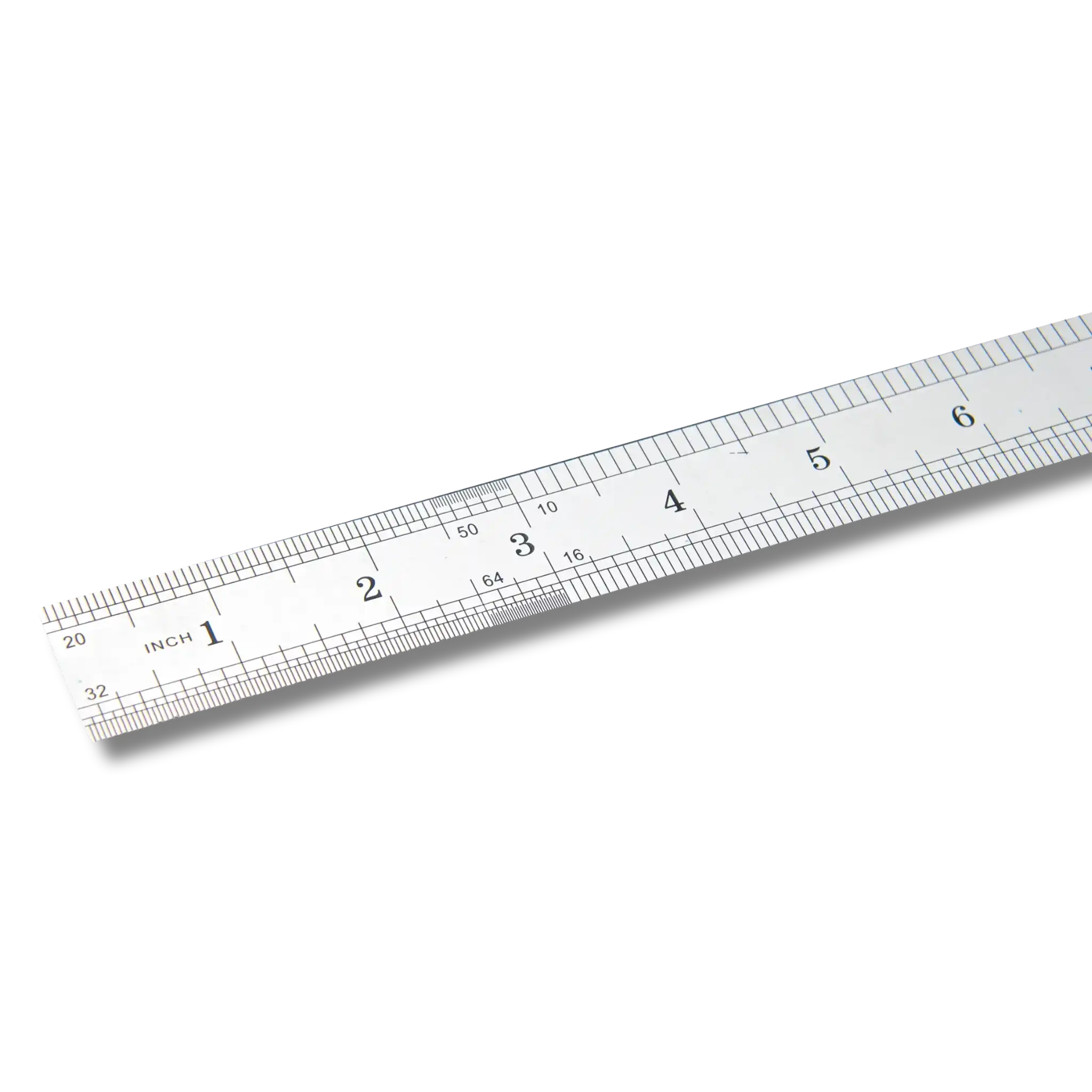 Bild eines 50cm-Stahlmaßstabes, Zollskala fotografiert